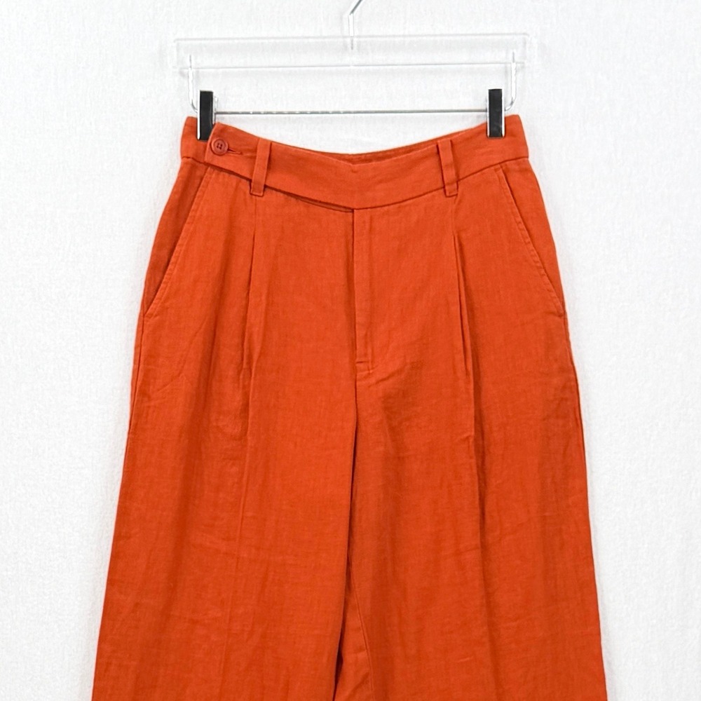 MADEWELL The Harlow Wide-Leg Pant Women 4 Orange Linen Trouser High Rise Pleated - Picture 13 of 16
